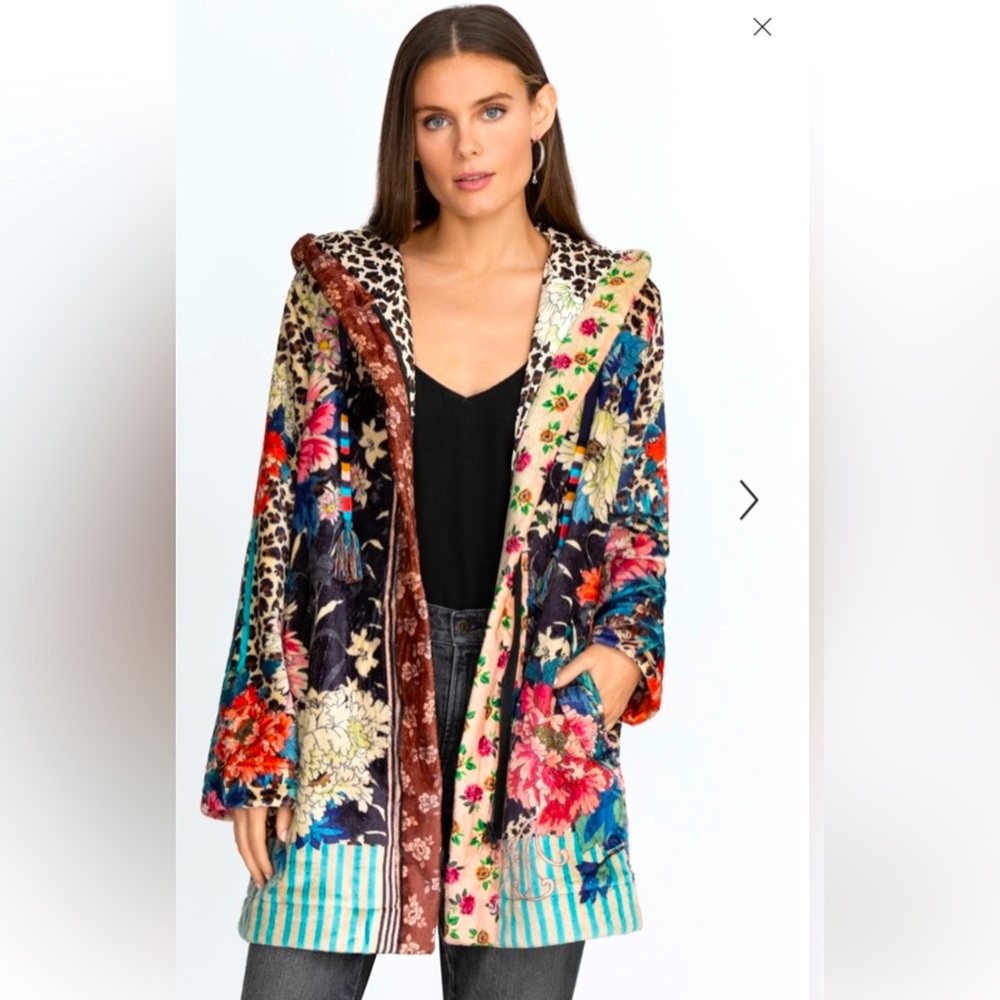 Johnny Was Multicolor Floral Teddy Jacket with Pockets